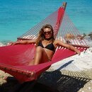 Caribbean Jumbo Hammock made of polyester and wood spreader is varnished and 55 inches wide
